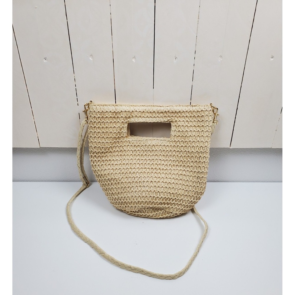 Woven Straw Raffia Crochet Cutout Handle Crossbody Beach Handbag Universal Threa